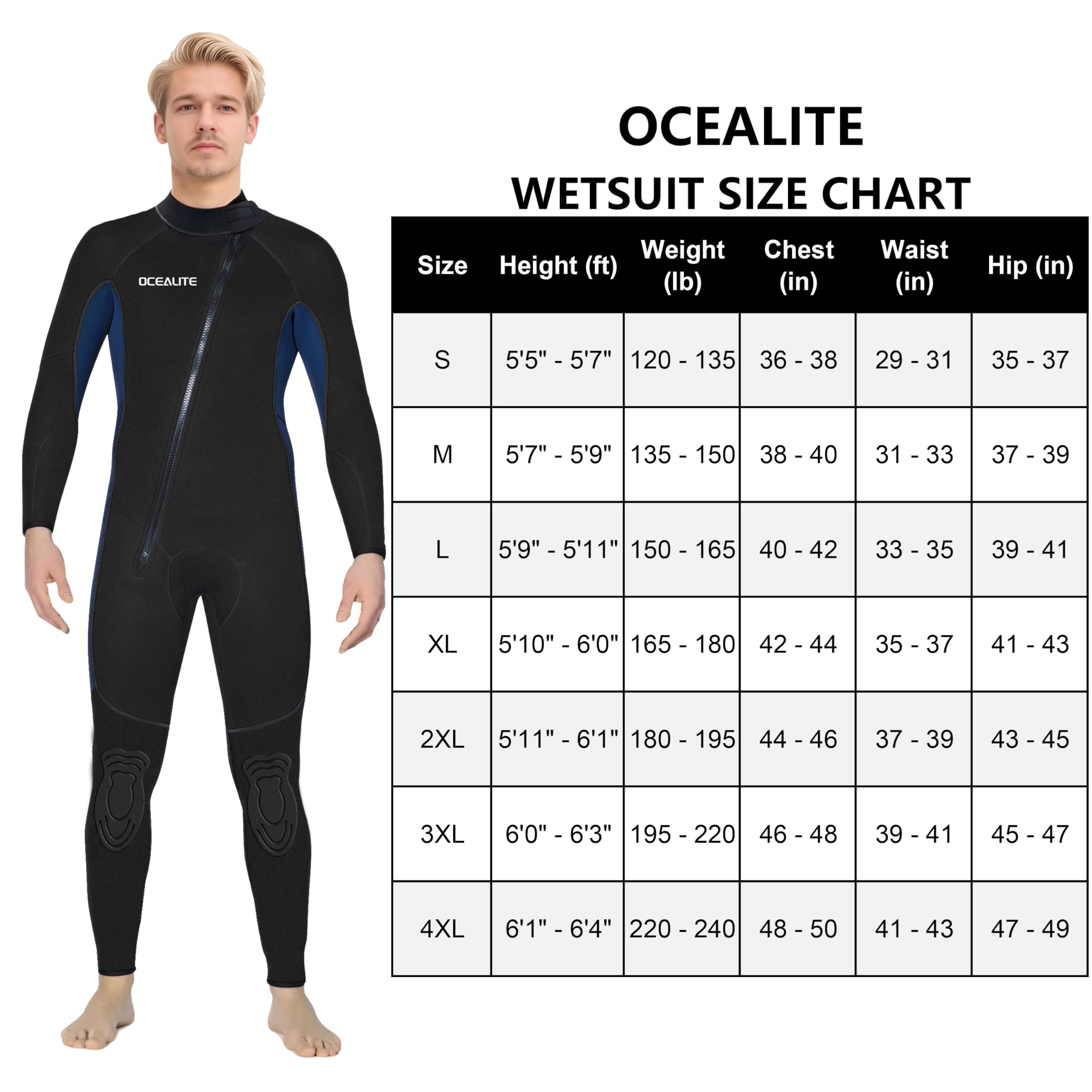 Full Wetsuits 5/4mm 4/3mm 3mm Front Zip Wetsuit for Mens Premium Neoprene Suits for Diving Snorkeling Surfing Swimming