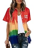 Love Wins Rainbow Shirt Women Gay Pride Button Down Tee Shirts LGBT Pride Month Short Sleeve Blouse Tops Rainbow