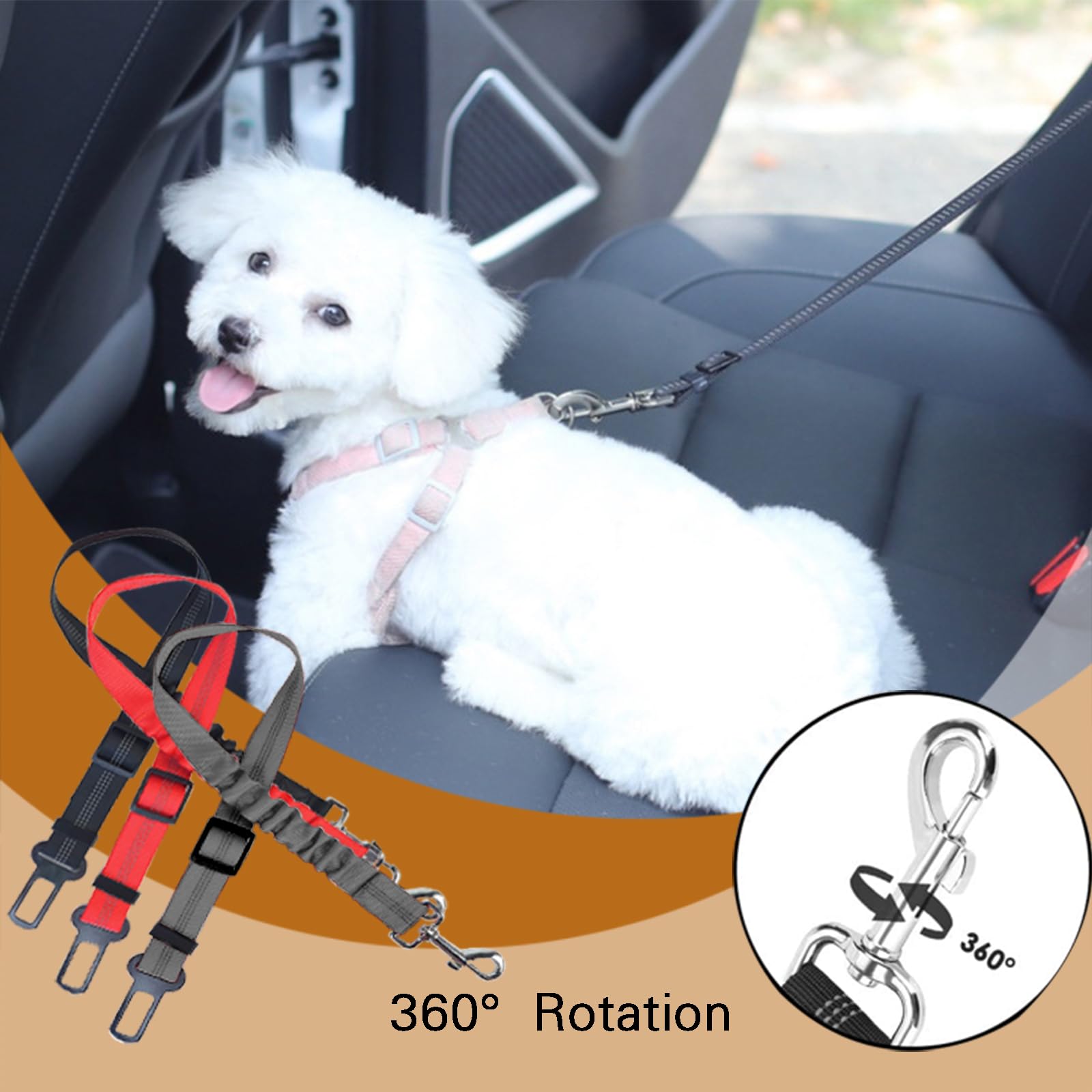 Lot de 2 Voiture Ceinture Chien Voiture, Harnais Voiture pour Chiens en Nylon Elastique, Laisse Chien Voiture Réglable avec Absorption, pour Tout Type de Voiture, pour Tous Les Chiens