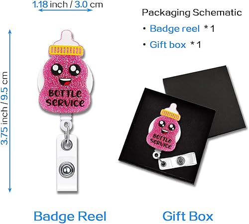 Miniatura 2 de YAZMEEN Carrete retráctil con clip de cocodrilo, soporte de insignia con purpurina rosa para tarjeta de identificación, enfermera de la UCIN, OB RN,