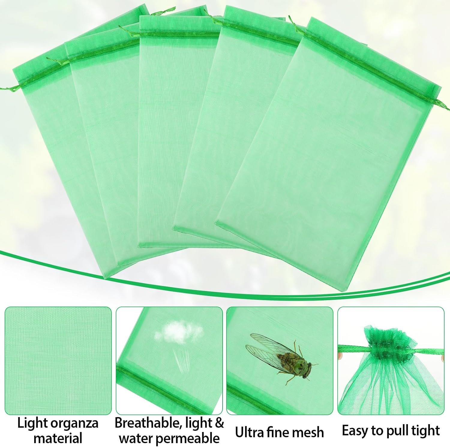 Jollidecor 120 PCS Fruit Protection Bags, 8"x12" Fruit Netting Cover Mesh Bags with Drawstring Green Netting Barrier Bags for Protecting Plant Grape Tomato Fruit Flower Vegetables