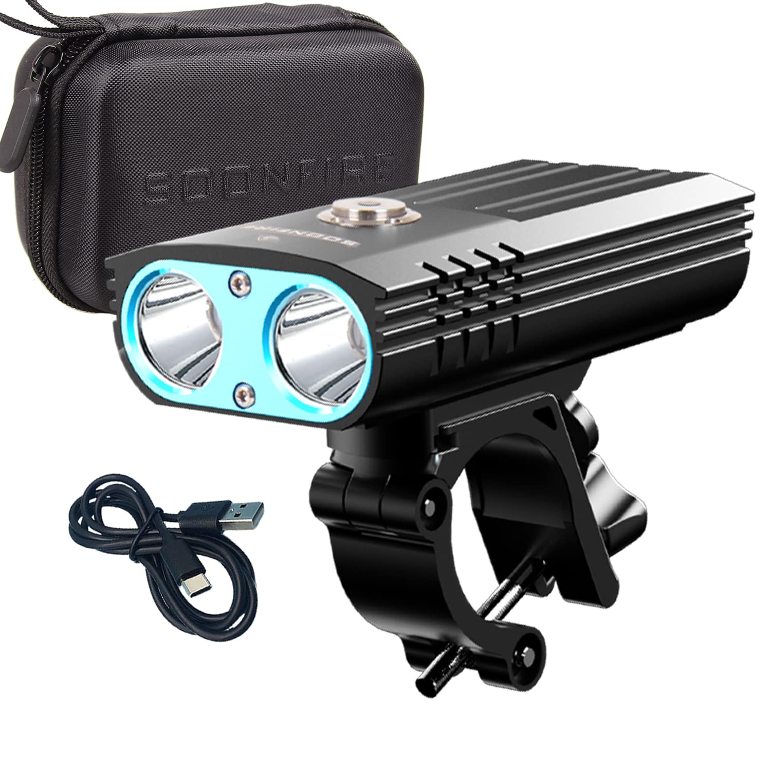 soonfireFD USB C Rechargeable Bike Headlight,Two LED Lumens,Waterproof Super Bright Bicycle Light, Quick Assembly and Disassembly