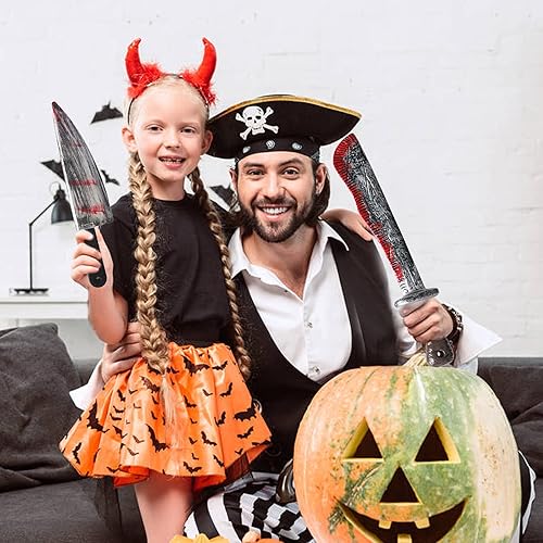 Miniatura 6 de EPDPLAY 2 accesorios de machete sangriento, accesorios de broma realistas de Halloween, hoja de plástico de 17 pulgadas con manchas de sangre