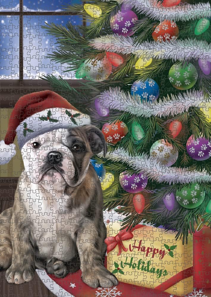 Christmas Tree with Presents Bulldog Jigsaw Puzzle for Adults - Animal Printed Interlocking Puzzle Game Artwork - Gift for Dog Lover's -1000 Pcs 29.5"x19.7", PZLE57748