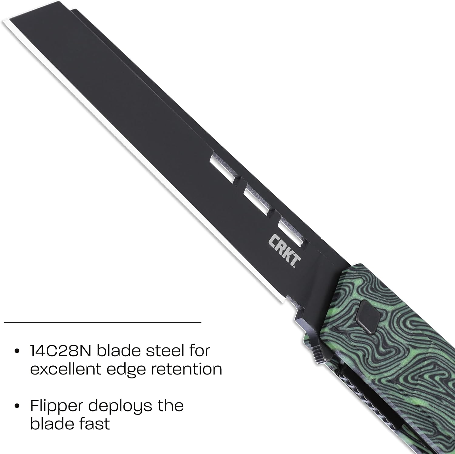 CRKT Zephyr Everyday Carry Folding Knife with Liner Lock: 14C28N Steel Plain Edge Blade, Black & Green G10 Handle, 3850G