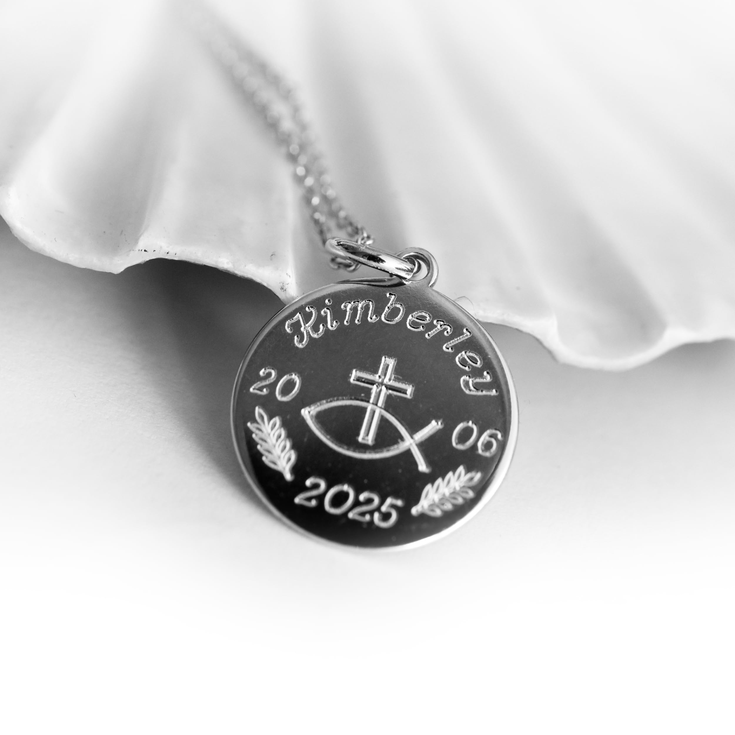 Christliche Kette mit Gravur, Kreuz oder Fisch Anhänger, Silber