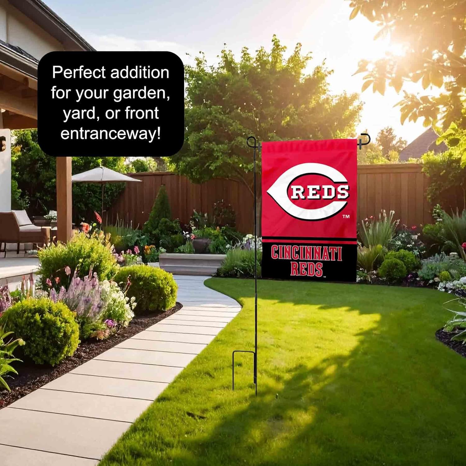 Cincinnati Reds Garden Flag with Stand Holder