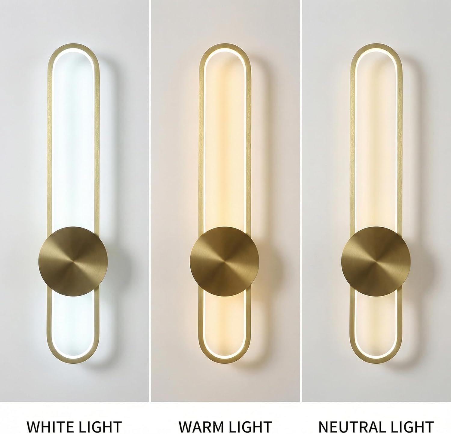 Modern Wall Sconce Dimmable 3000K/4000K/6000K LED Wall Light Fixture, Hardwired Wall Lamp for Living Room, Dining Room, Bedroom, Hallway, Lobby, Entryway (Brushed Gold, 22inch/H56cm)