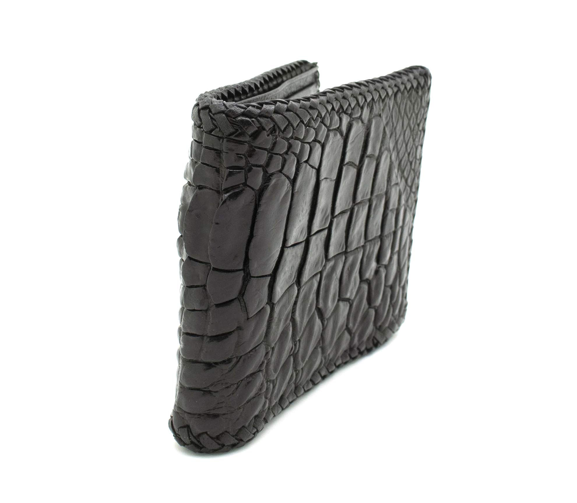 D'SHARK Luxury Crocodile Skin Leather Bi-fold Short Wallet (Black)