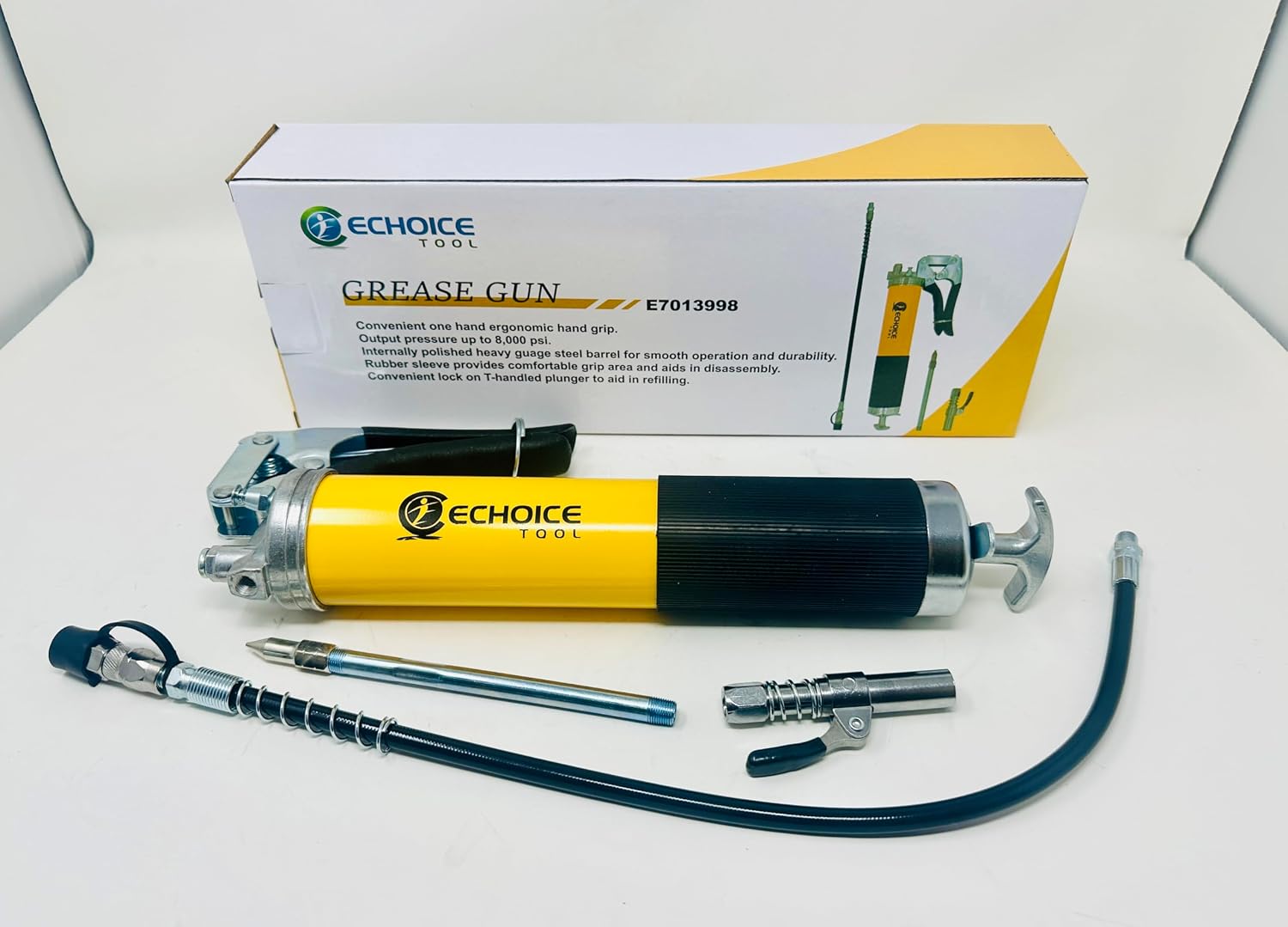 Echoice E7013998 8000 PSI Grease Gun Bundle with Steel Coupler, 20'' flex hose and nozzle