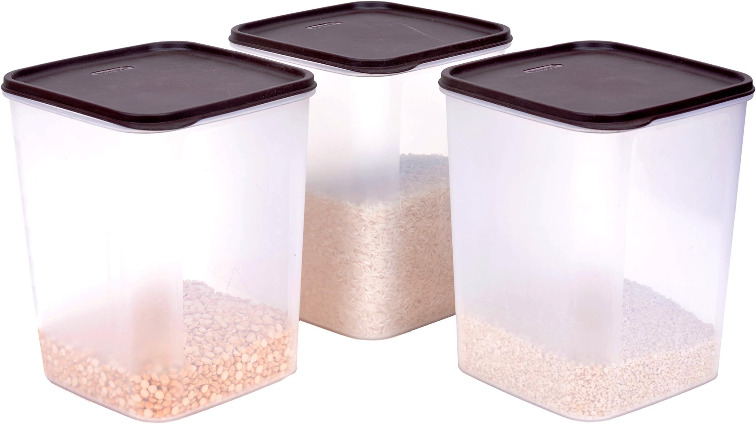 Tallboy Square Plastic Container Set, 5.5 Liters, Set of 3, White and Brown