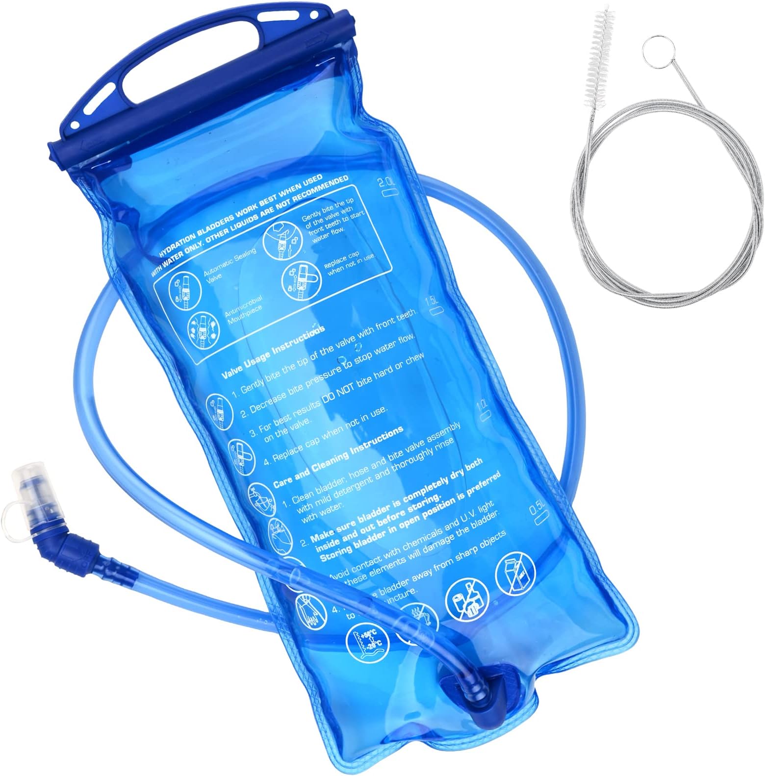 Gukasxi Hydration Bladder Bag 2L with Hose Pipe Cleaning Brush, Leak Proof Water Bladder, BPA Free Sports Travel Reservoir Water Bladder for Outdoor Cycling Hiking Biking Running Camping