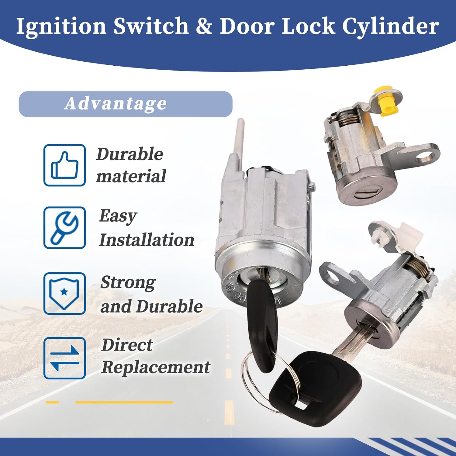 Ignition Switch & Door Lock Cylinder Compatible with Toyota Tacoma 1999 2000 2001 2002 2003 2004, Replace 69005-35840, 6905135070, 69051-35070, 69051-04020, Same Key Matched