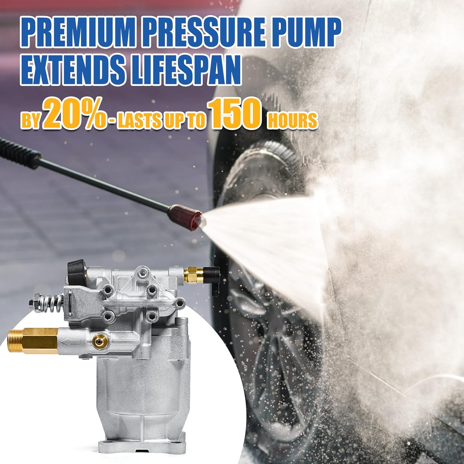TOOLCY 3/4" Shaft Horizontal Pressure Washer Pump, 2600-3300 PSI @ 2.5 GPM - Power Washer Pump for Gas Washer - Compatible with Honda, Simpson, Ryobi and More