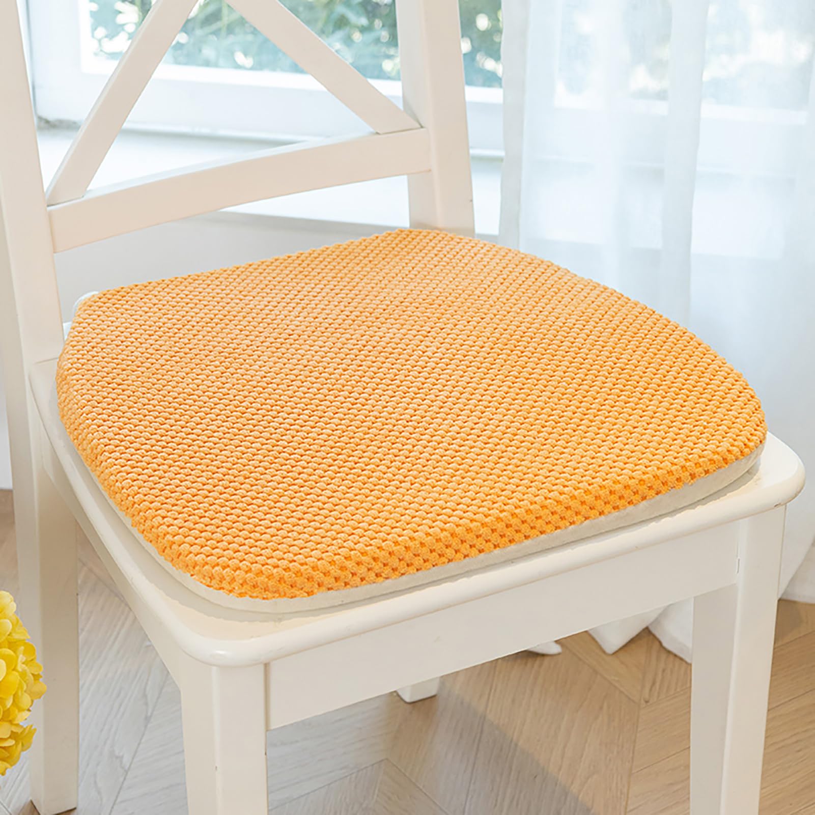 Fslvmin Indoor Chair Seat Cushions For Kitchen/dining Room, U-shaped Chairs Pads with Non-slip Backing & Ties, Thick Solid Color Seat Pads for Long Sitting, Washable Cover(4pcs(16x17inch), Orange)