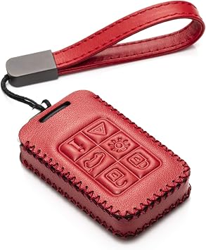 Vitodeco Genuine Leather Smart Key Fob Case Compatible with Volvo S60, S80, V70, XC60, XC70 6-Button, Red