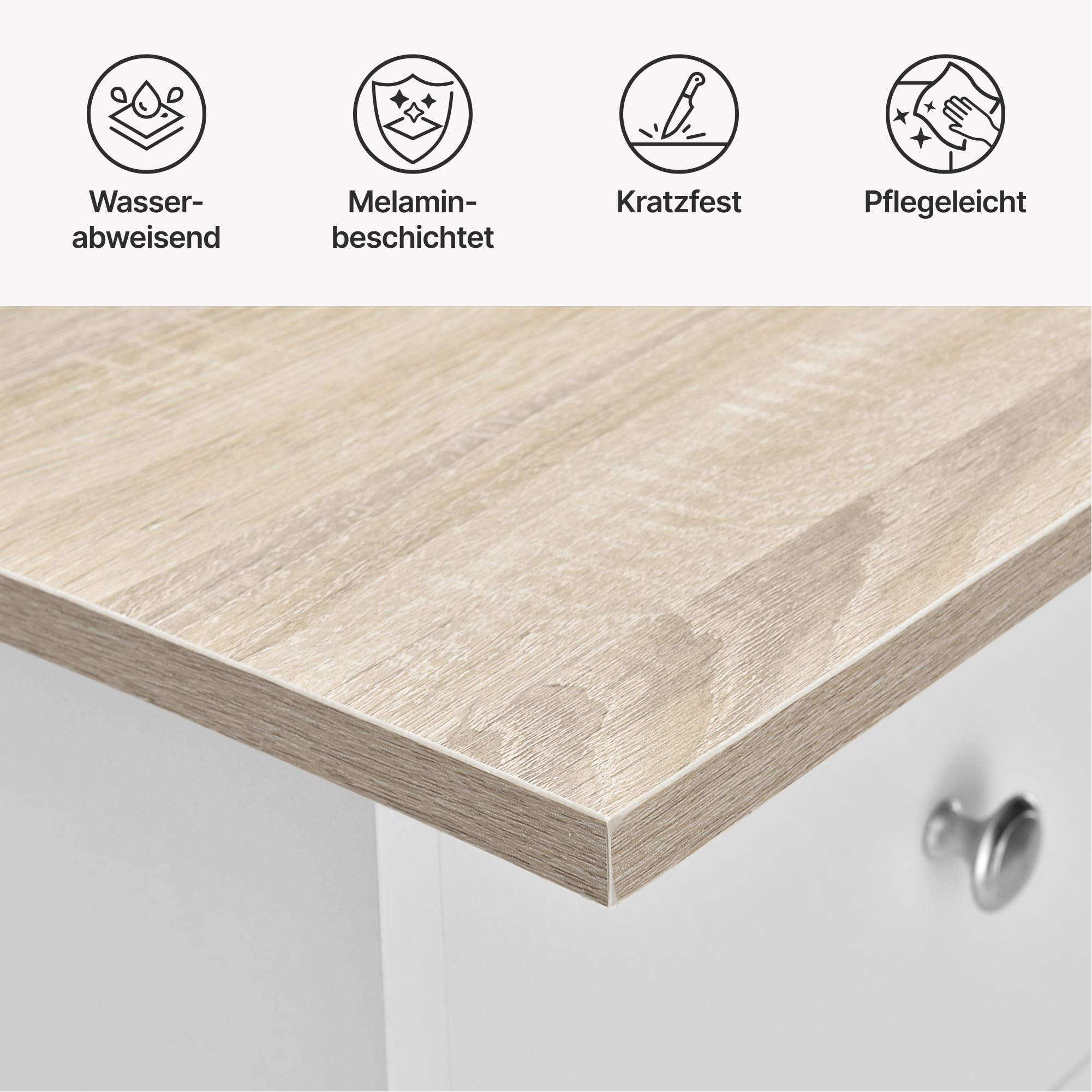 [en.casa] Schreibtisch Lemberg Computertisch 120 x 49 x 72 cm Bürotisch mit 3 Ablagefächern und 3 Schubladen Arbeitstisch Weiß/Eicheoptik