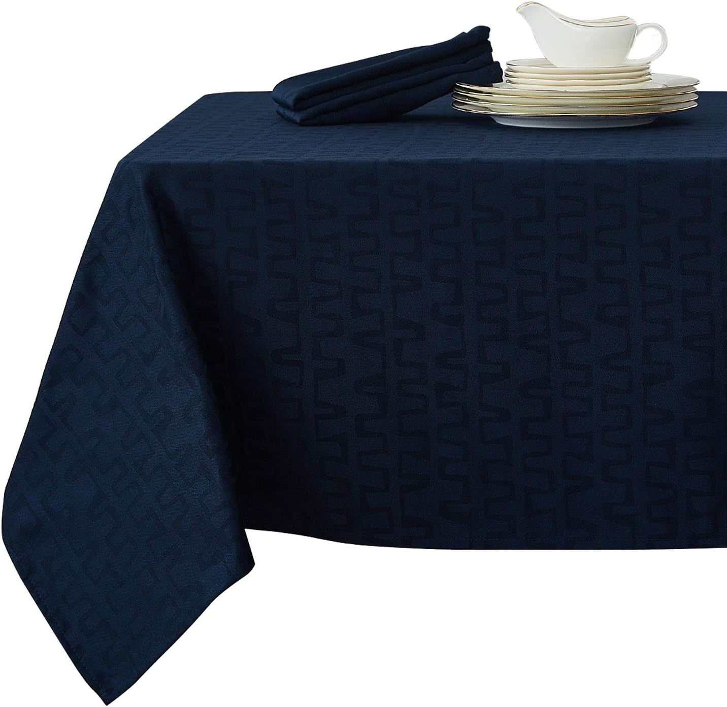 One-Day Sale: Up to 60% Off Deconovo Decorative Jacquard Tablecloth Wrinkle and Water Resistant Spill-Proof Tablecloths Bar Graph Print for Rectangular Tables 60 x 120 inch Navy Blue