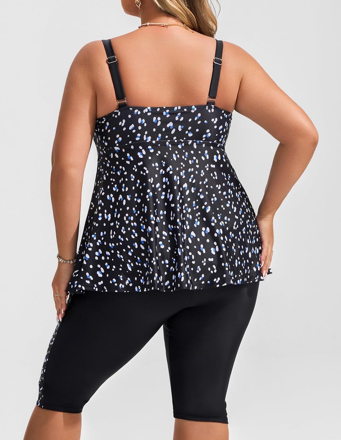 Hanna Nikole Tankini voor dames, plus size, push-up badpak, onregelmatige zoom, badmode, tweedelig met shorts, Blauwe Cashew Bloem, 140 NL/Plus