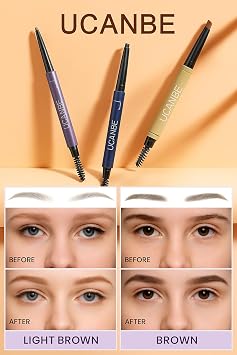 UCANBE Eyebrow Pen - Eyebrow Pencil 3-in-1 Eye Brow Pencils for Women & brow glue,waterproof eyebrow pencil,eye brow gel,Long-Lasting Dual-Sided Brow Pencil with 3 Types Tips,02Light Brown