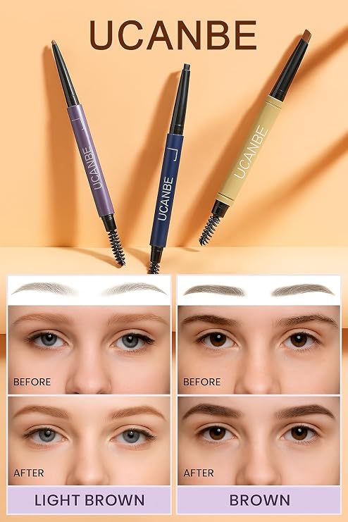 UCANBE Eyebrow Pen - Eyebrow Pencil 3-in-1 Eye Brow Pencils for Women & brow glue,waterproof eyebrow pencil,eye brow gel,Long-Lasting Dual-Sided Brow Pencil with 3 Types Tips,02Light Brown