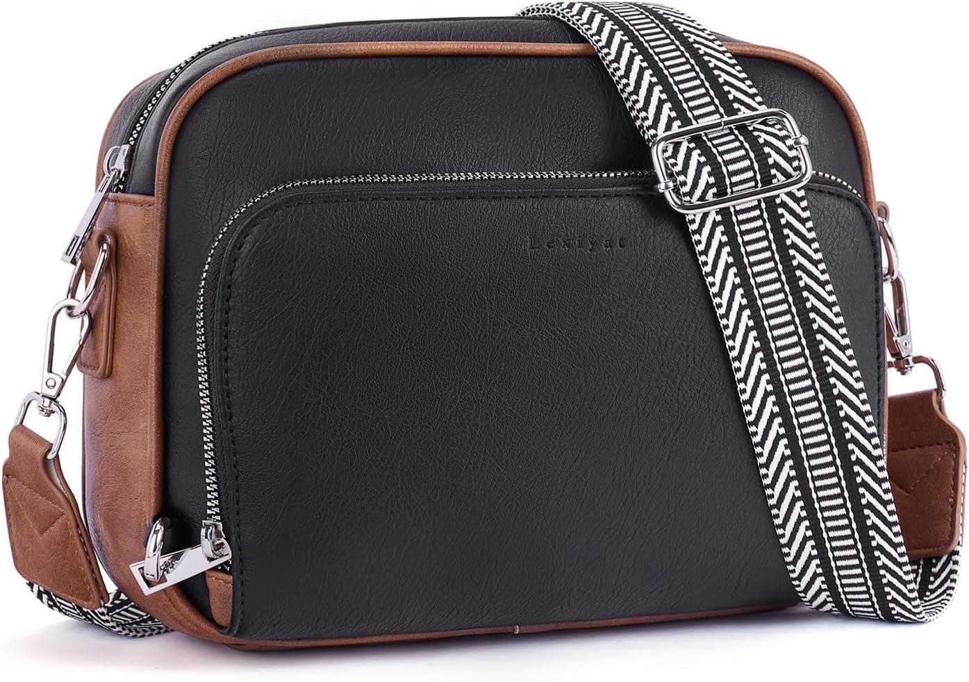 Crossbody Purses for Women Vegan Leather Travel Anti Theft Bags Guitar Strap Shoulder Purse with Built in Wallet