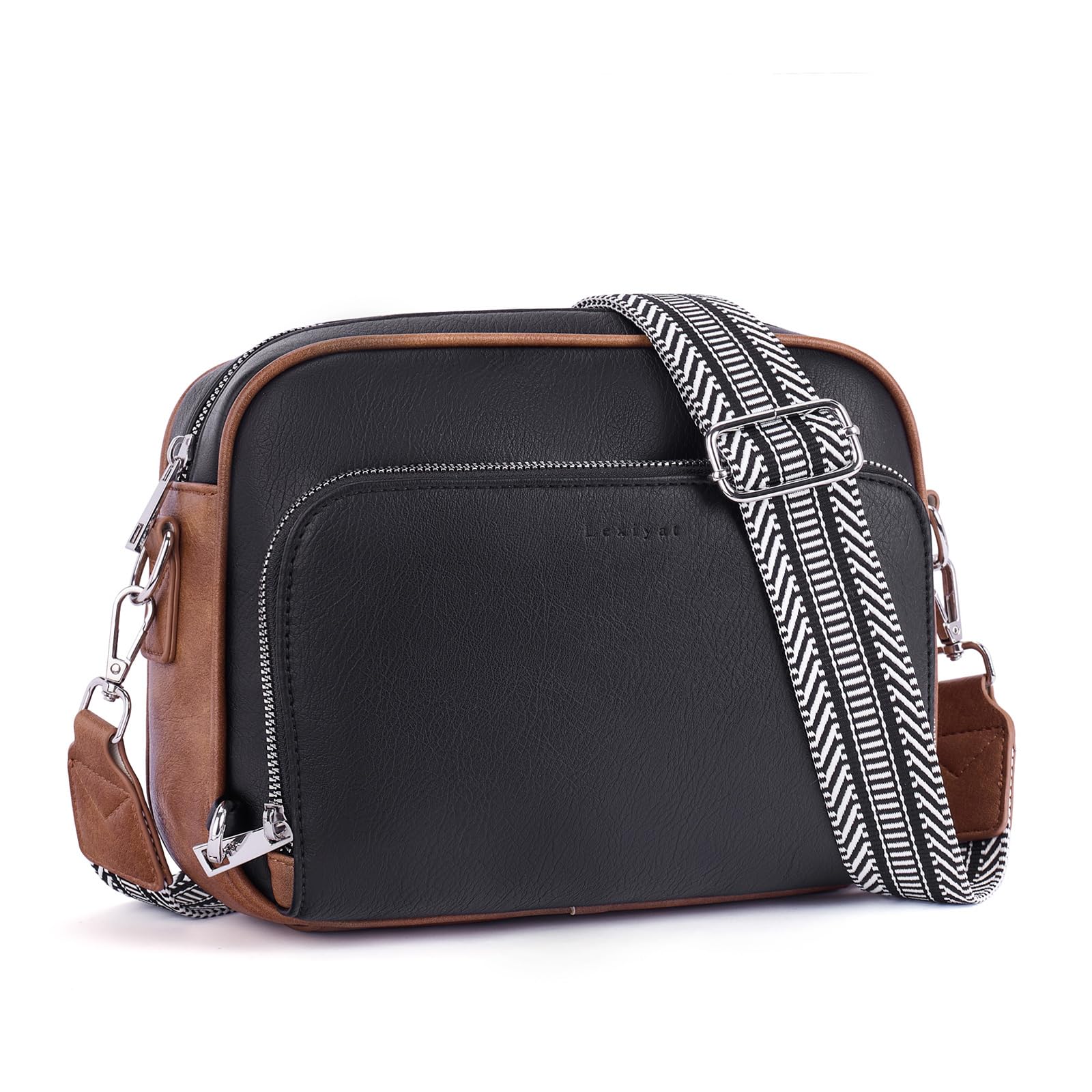 Lexiyat Crossbody Purses for Women Vegan Leather Travel Anti Theft Bags Guitar Strap Shoulder Purse with Built in