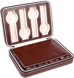 KANGNING 8 Grids Watch Storage Box, Brown Luxury Leather Zippered Watch Display Storage Case, Travel Collector Organizer Bag for Men Women Watchs,Well
