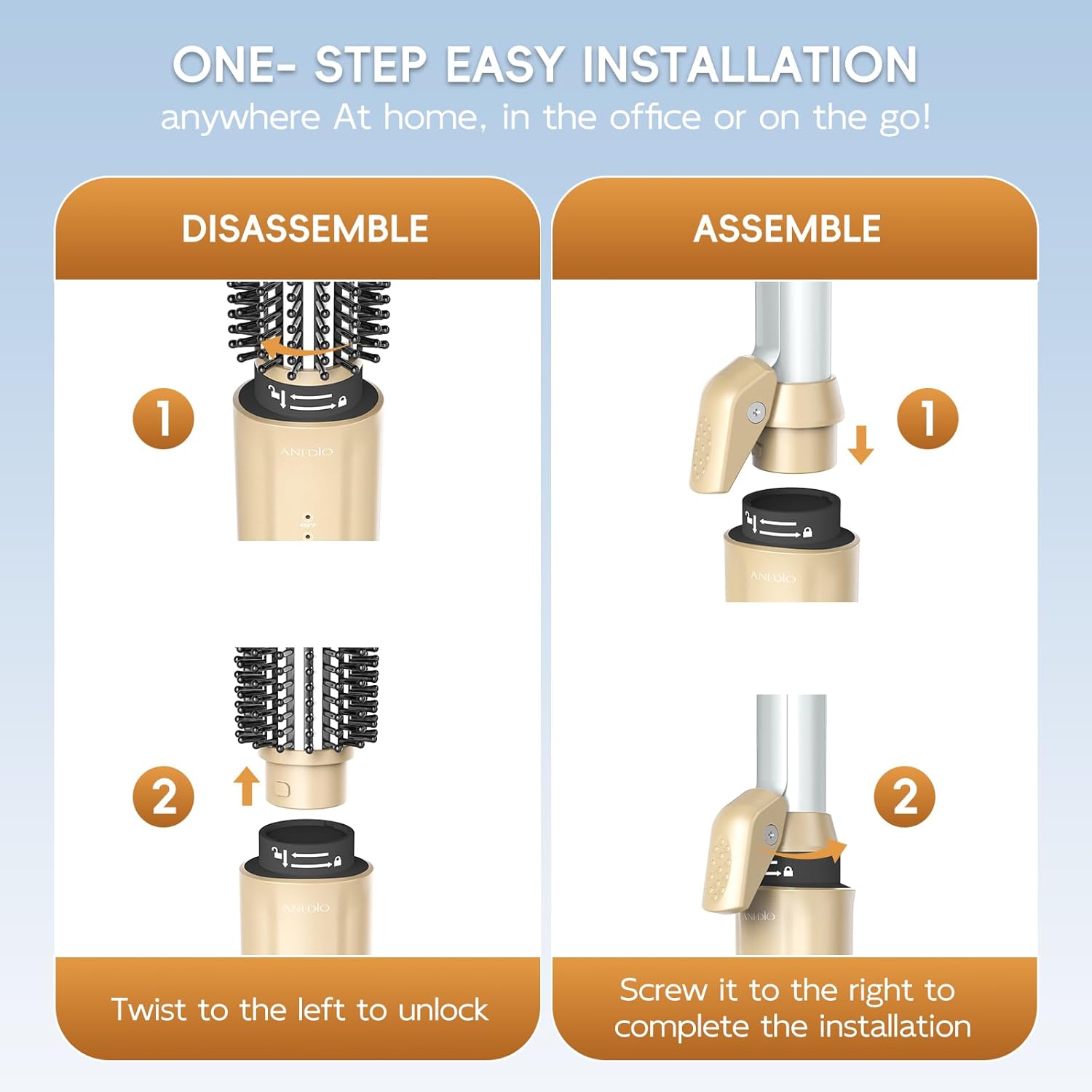 Cordless Curling Iron Brush, 2 in 1 Mini Travel Hot Straightener Comb with 200 Million Negative Ions, Dual Voltage & Lightweight for Travel, Anti-Tangle, 4 Temps, Gold (Gold) - Image 9