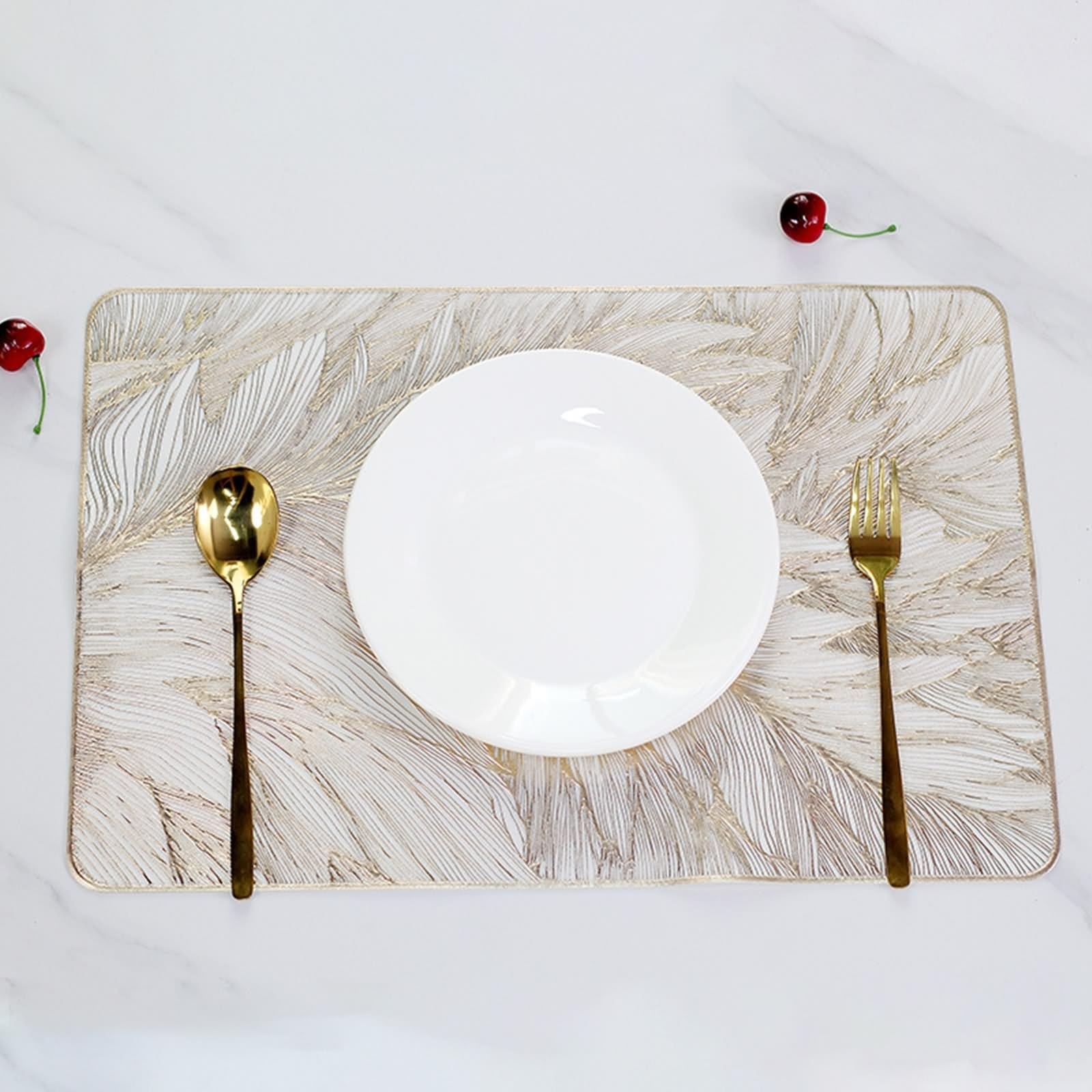 Tischset Gold 6er Set, Platzsets Esstisch 30x45cm Blättermuster PVC für Küche Restaurant Speisetisch