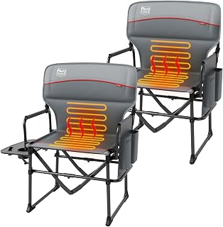 TIMBER RIDGE Heavy Duty Aluminium Heated Camping Chair with Compact Size, Portable Directors Chair Supports Up to 400lbs with Side Table and Pocket for Camping, Lawn, Sports (Power Bank not Included)