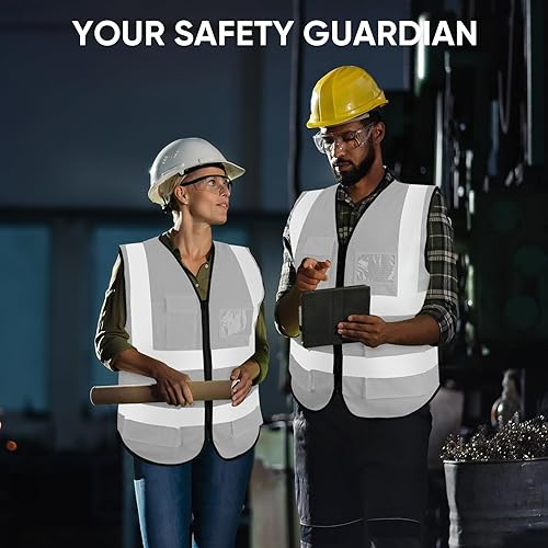 Vista 6 de TICONN Chaleco de seguridad reflectante de alta visibilidad clase II chaleco de malla para mujeres y hombres cumple con las normas ANSI Blanco