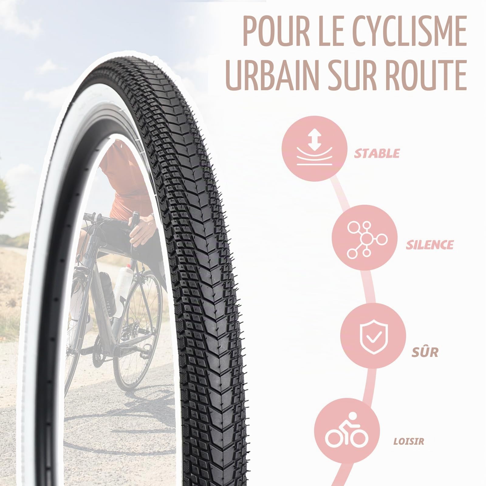 MEGHNA Pneu de vélo 26 pouces 26 x 1,75 (44-559) + 2 chambres à air AV48 mm + 2 démonte-pneus – Kit de pneus de vélo pour vélo de ville, VTT, vélo de trekking, vélo jeune, vélo pliant