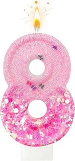 Pink Sequin Birthday Candles, Cake Number Candles, Girls 8th Birthday Decorations, Suitable for Birthday Parties, Anniversary Party Decorations(8)
