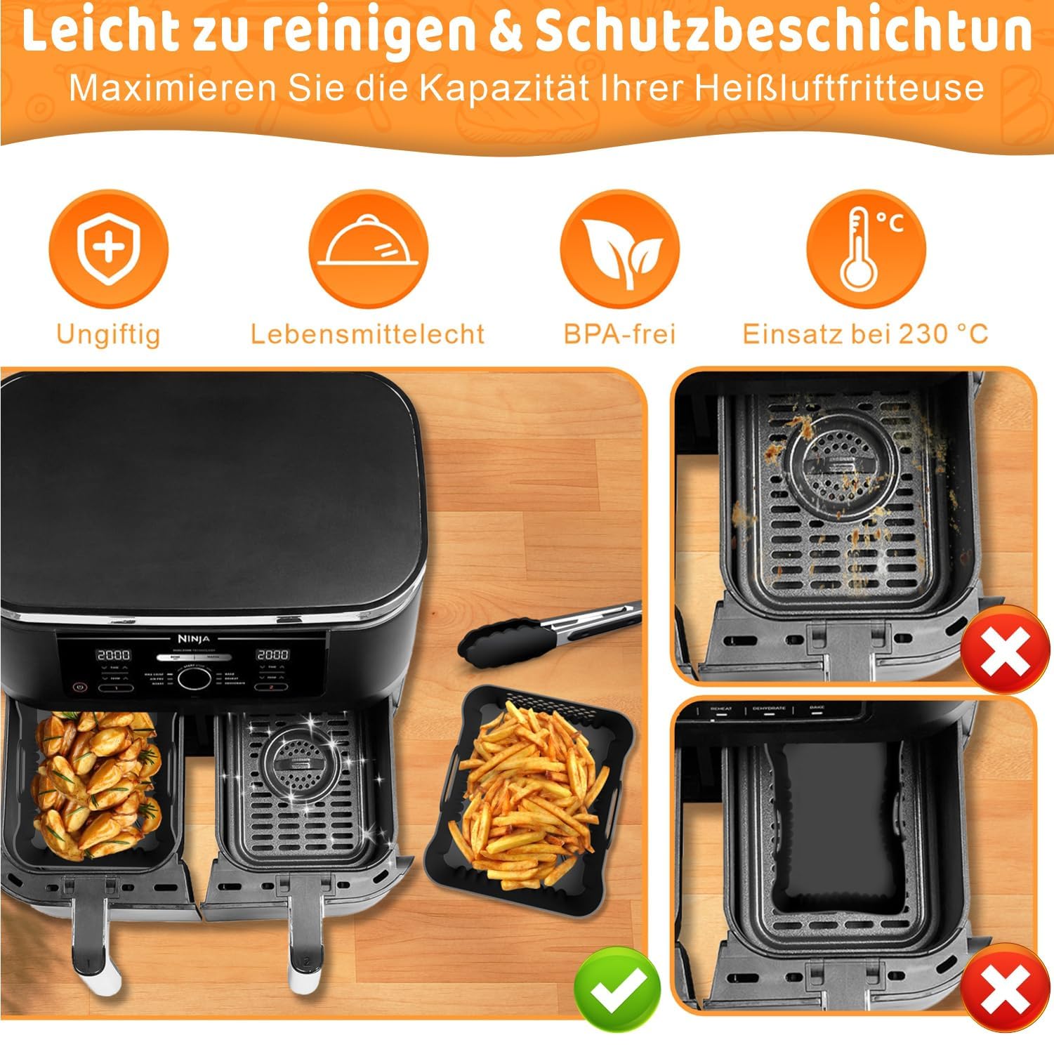 Heißluftfritteuse Zubehör - Airfryer Zubehör für Philips 4000 Series Stacked Dual Basket, Philips NA460/NA462, Ninja AF400EU AF451EU SL400EU, Airfryer 2 Kammern 8.5L-10L und Anderen Dual Zone Zubehör