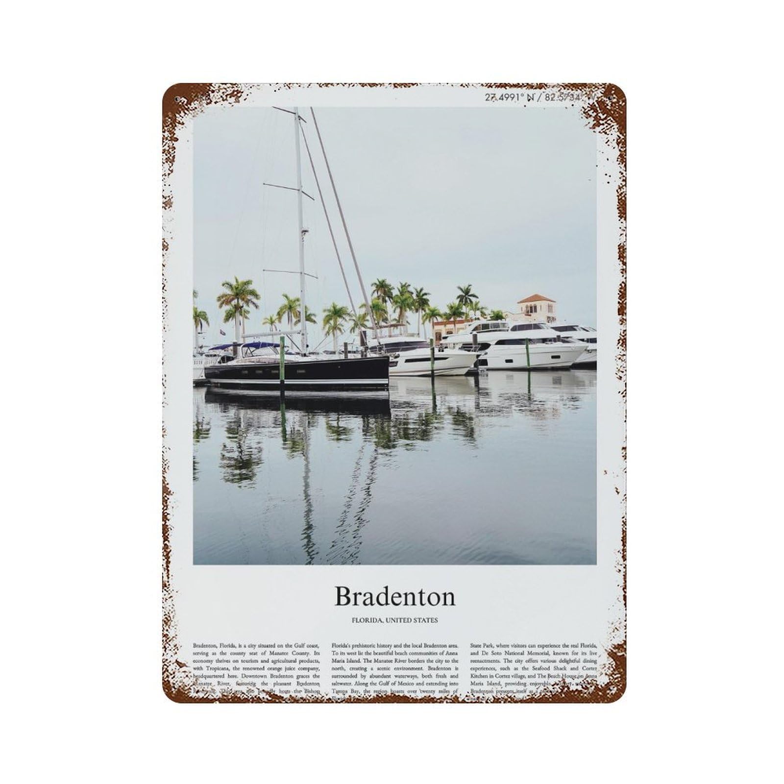 xiaoxiaoshen Bradenton Florida, United States, USA City Scenery Wall Decor Art Metal Tin Poster Modern Home Decor Art Home Bar Shop Decorations Vintage Sign 40x30cm