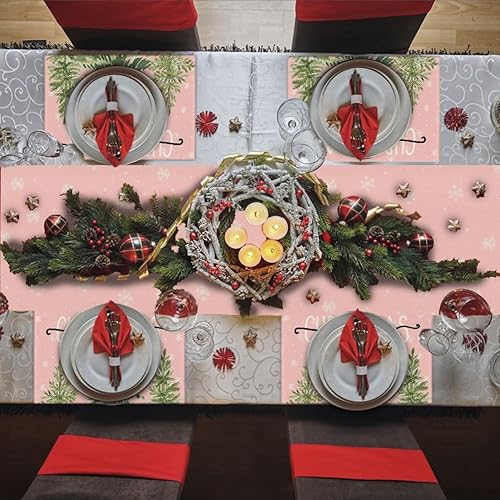 Miniatura 5 de Camino de mesa rosa de 13 x 72 pulgadas, camino de mesa de copo de nieve en acuarela de Navidad para invierno, vacaciones, casa de campo, camino de