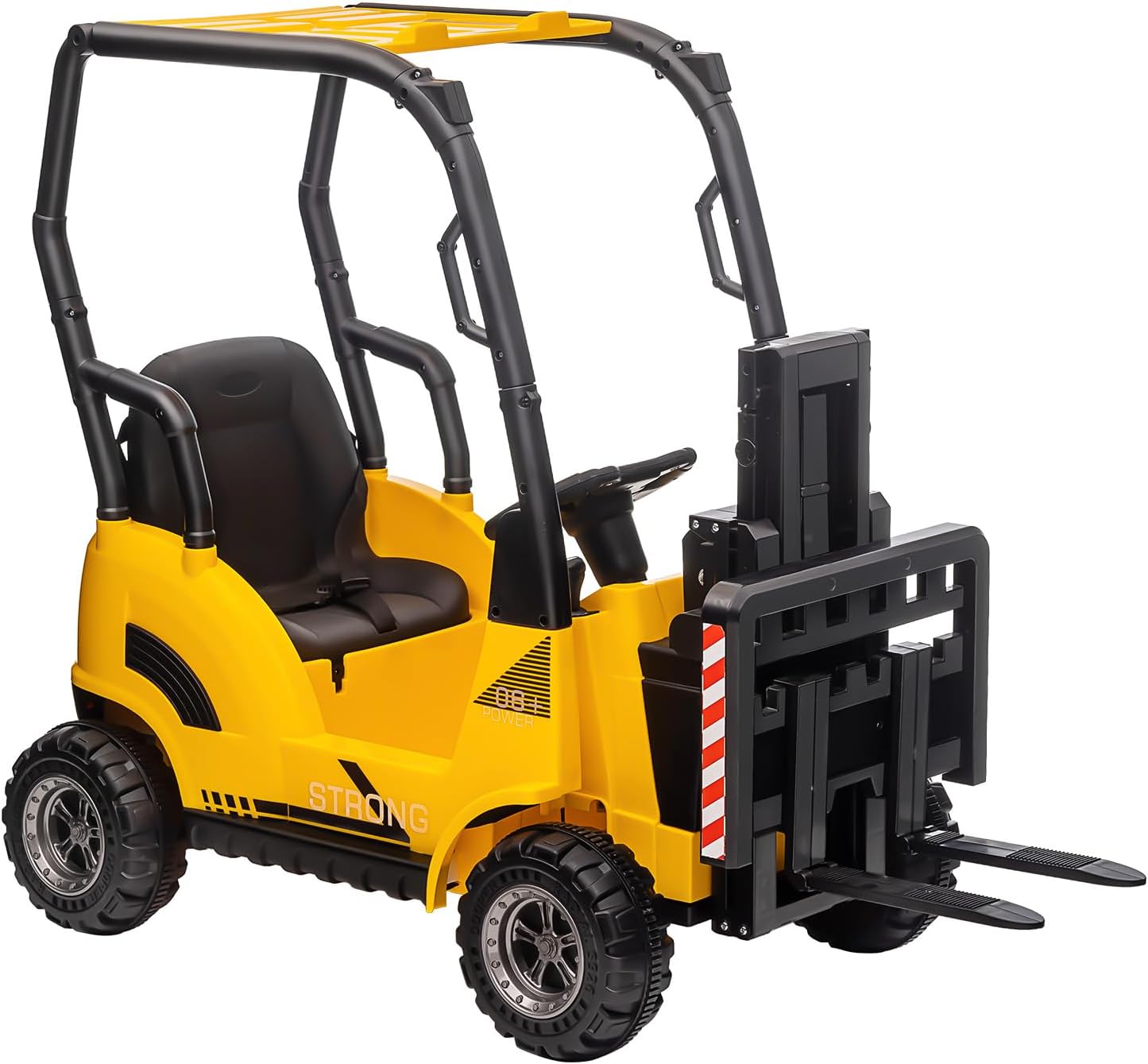 GarveeLife 12V Kids Ride On Forklift Car with Tent, Electric Ride On Construction Car Toy for Toddles with Remote Control, Liftable Fork and Pallet, Low-Power Alarm, 2 Speeds, Music, Yellow