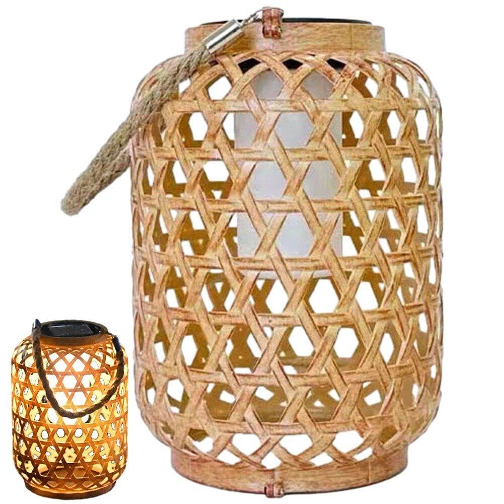 Generic Outdoor Solar Hanging Lantern Bamboo Woven Solar Lantern Chinese Style Hanging Lamp for Courtyard