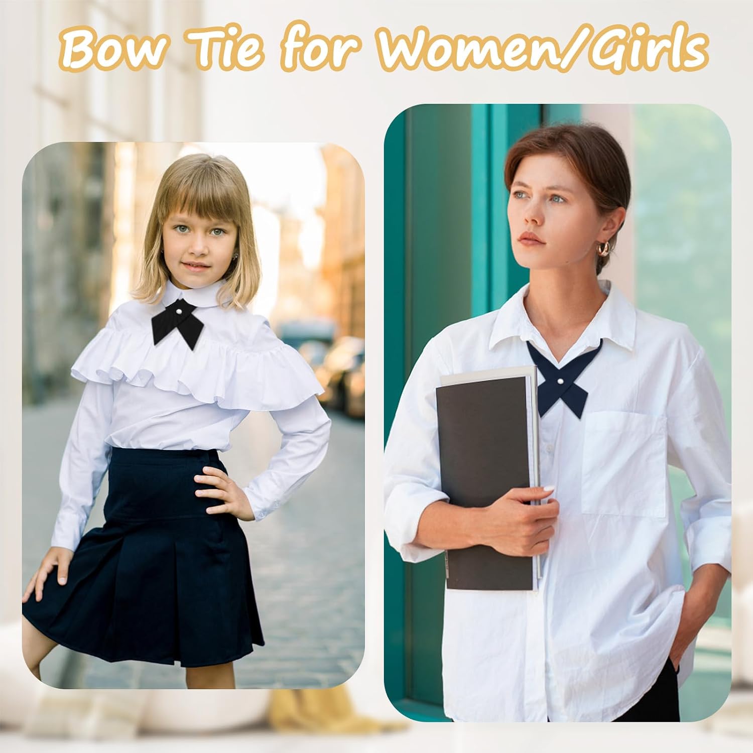 LJBFNN Bow Tie for Women, Adjustable Criss Cross Bow Ties Girls Uniform Ties Crossover Bowtie for School Graduation