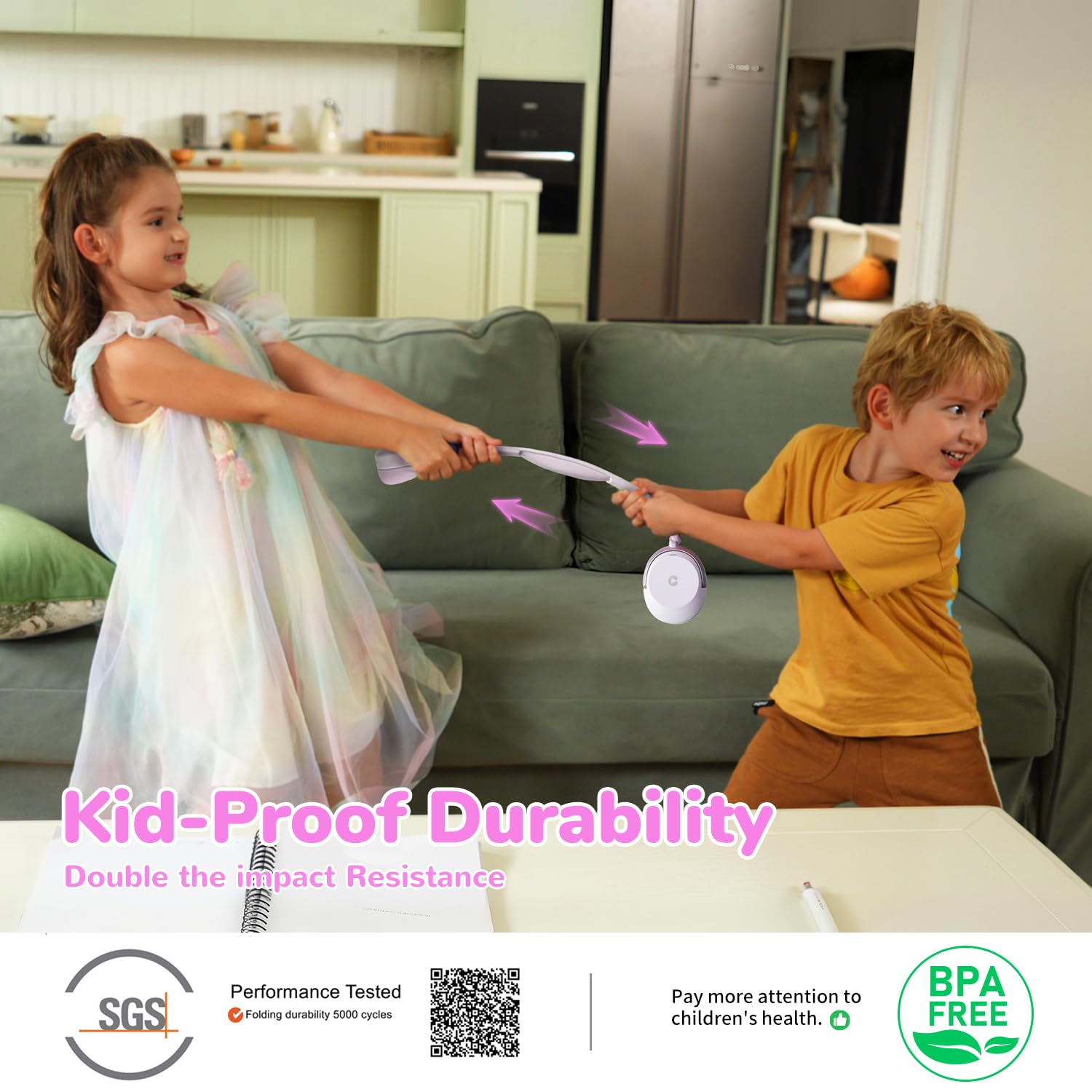 iClever BTH20 - Cuffie Bluetooth con cancellazione del rumore per bambini | SafeSound Tech3.1, 60 ore di riproduzione, porta di ricarica USB C, cavo AUX, durevoli, comode, cuffie per bambini