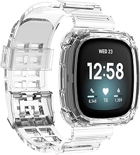 Compatible with Fitbit Sense/Fitbit Versa 3 Watch Bands for Women Men,Classic Replacement Soft Sport Case Band Accessories for Fitbit Sense/Fitbit Versa 3 Smart Watch Wristbands (Clear)