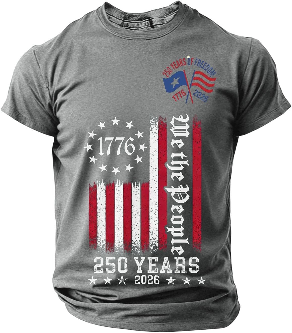 RTRDE Men's T Shirt Short Sleeve Flag Print 250th Independence Day Celebration Patriotic Tshirt, M-3XL