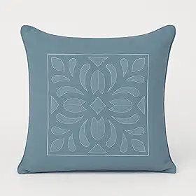 Capa de Almofada Linho Bordada Colorida 45x45 Premium (Azul com Bordado Branco)
