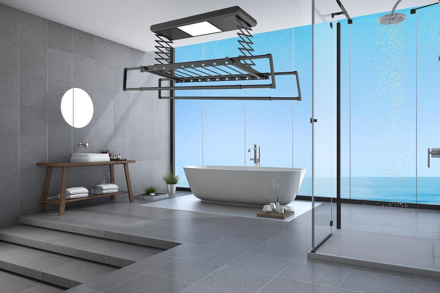 Electric Ceiling Drying Rack with Remote, Space-Saving Laundry Solution for Indoor Drying, Perfect for Balconies and Small Spaces, Efficient Clothes Hanging System