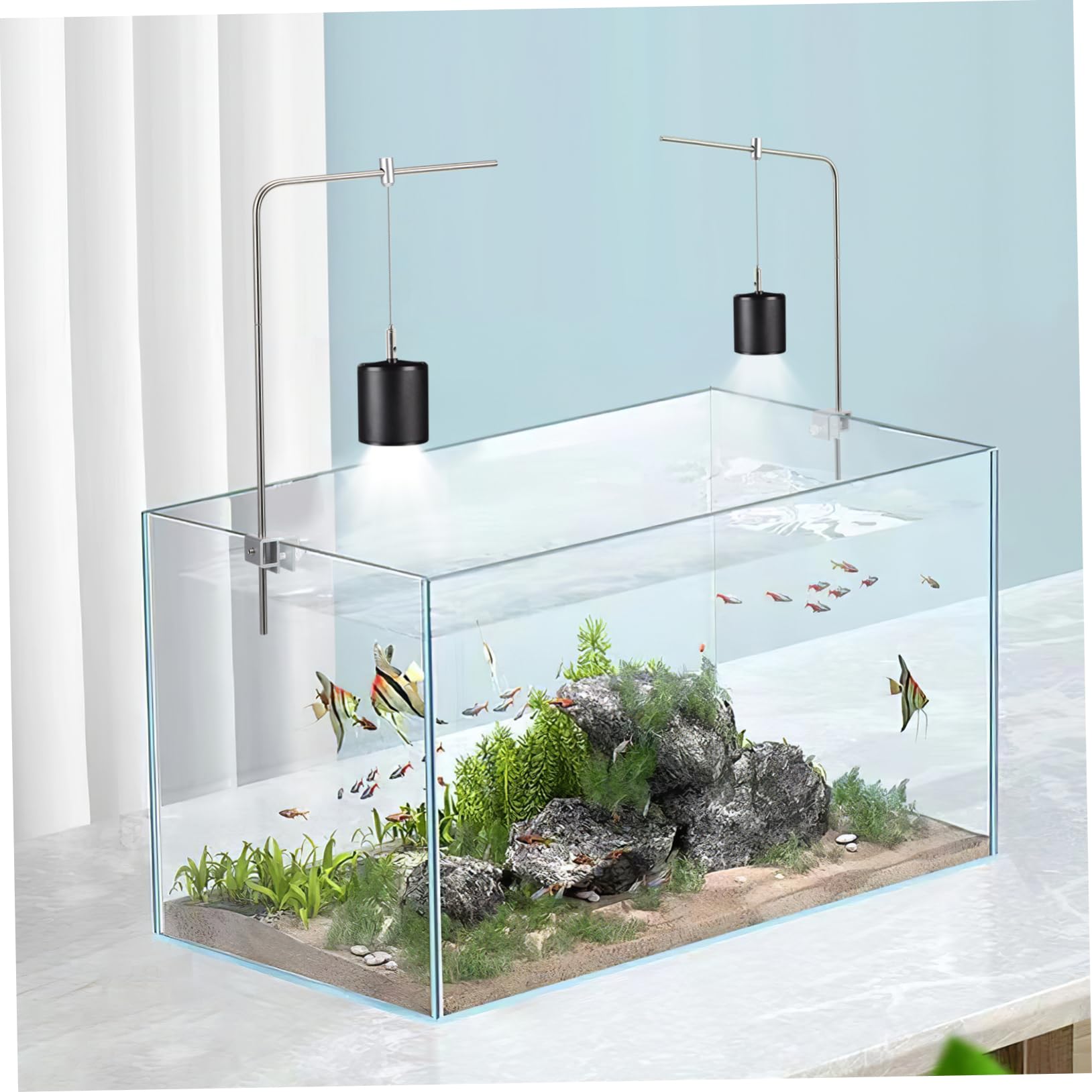 Aquarium Lampenhalterung mit Verstellbarer Höhe für Glasbecken, Silber