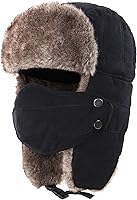 Connectyle Men's Trooper Trapper Hat - Warm Winter Ushanka with Removable Face Mask, Earflaps & Faux Fur for Hunting Outdoors