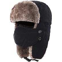 قبعة صياد جندي للرجال قبعات شتوية دافئة مع قناع الوجه القابل للإزالة Earflaps الفراء الصناعي الصيد في الهواء الطلق قبعة