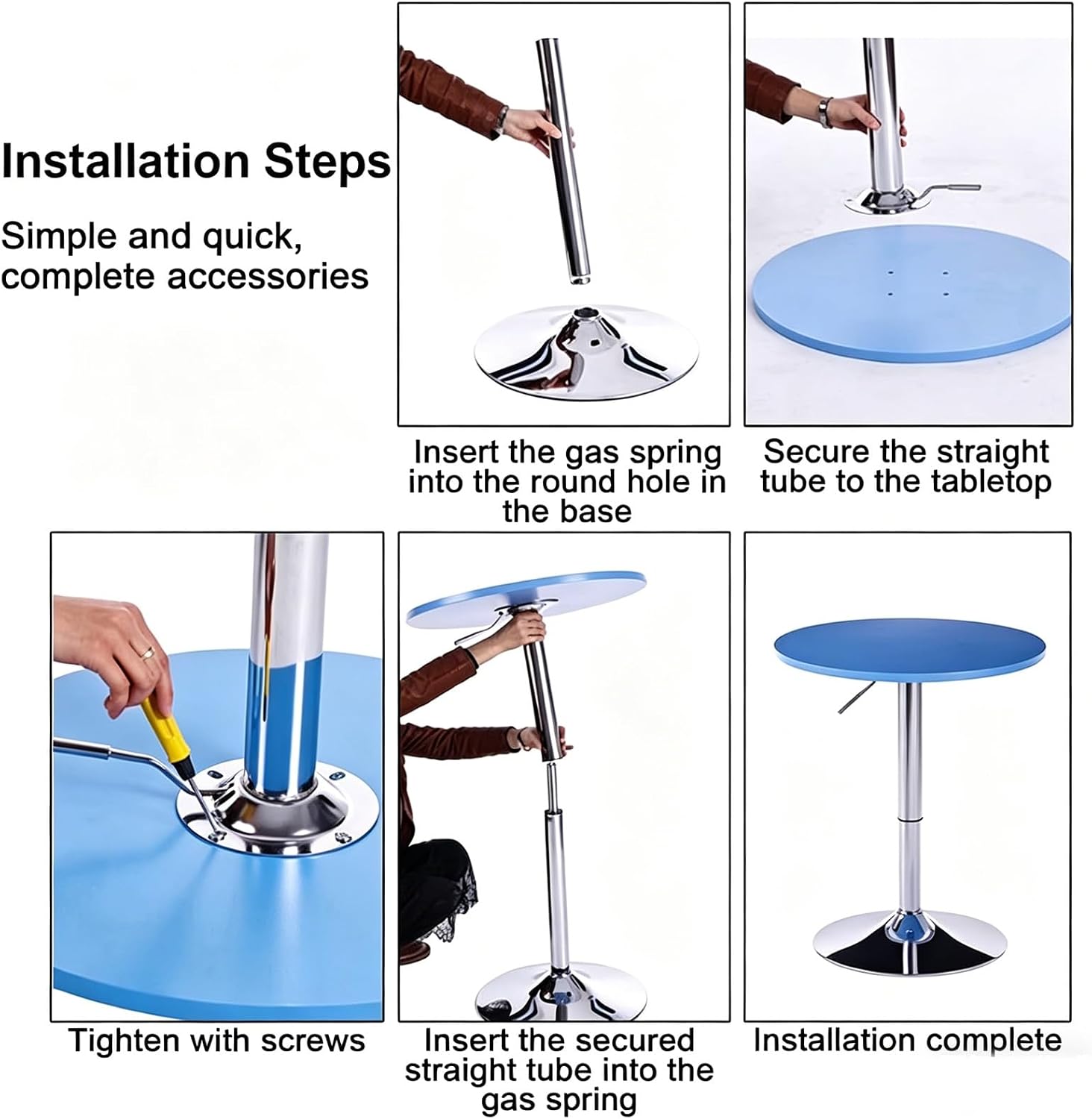High Top Round Bar Table, Height 24-43in, Electroplated Steel Frame, Cocktail Tables for Parties Bistro, Dining Room(White,90-110cm)