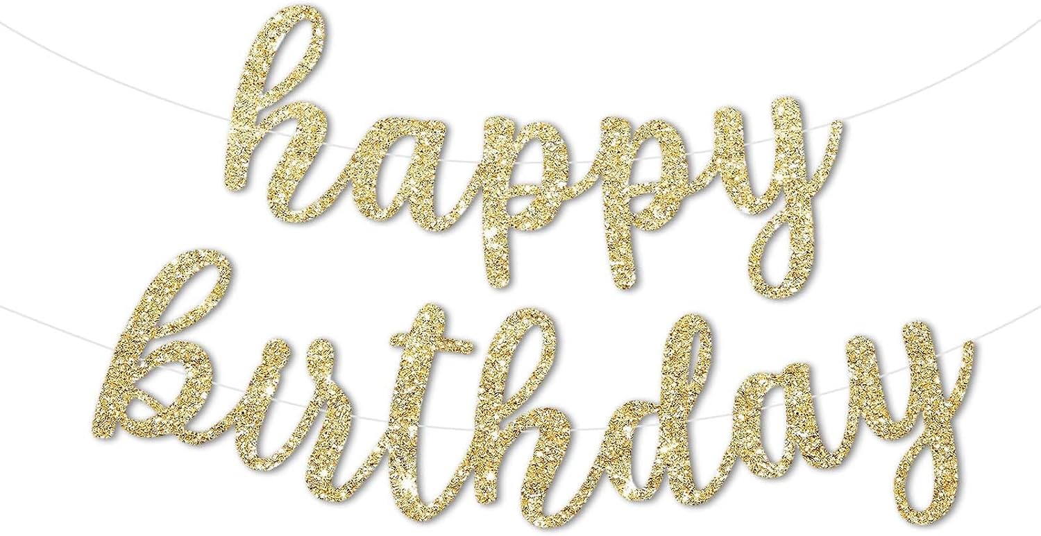 Glitter Happy Birthday Banner Sign, DIY Birthday Party Banners Garland Decorations, Reusable Celebration Banner Party Supplies for Women, Girls, Teens, Adults (Champagne Gold)